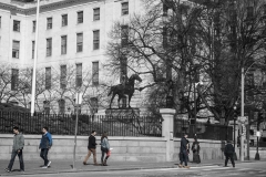 Rebecca_Huang_Boston_Boston_Commons_Paul_Revere_Statue_State_House_tourists_walking_selective_black_and_white_color