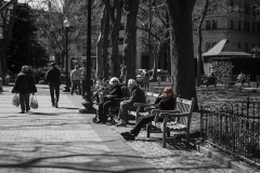 Rebecca_Huang_Philadelphia_Rittenhouse_Square_Sitting_bench_women_games_sitting_chilling_selective_black_and_white