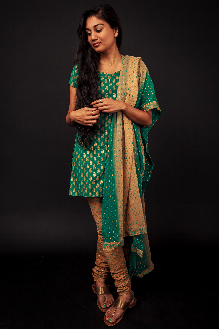 Ram_Annamali_Thennaapan_fashion_photography_Traditional_Indian_costume_green_gold_sandals_saree