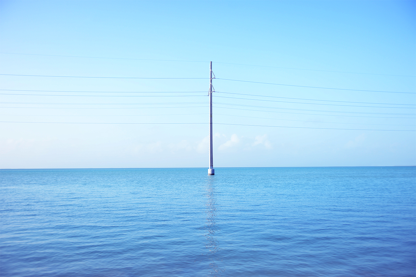 The wire pole in the sea. Photographed in Key West, the southernmost place of United States.