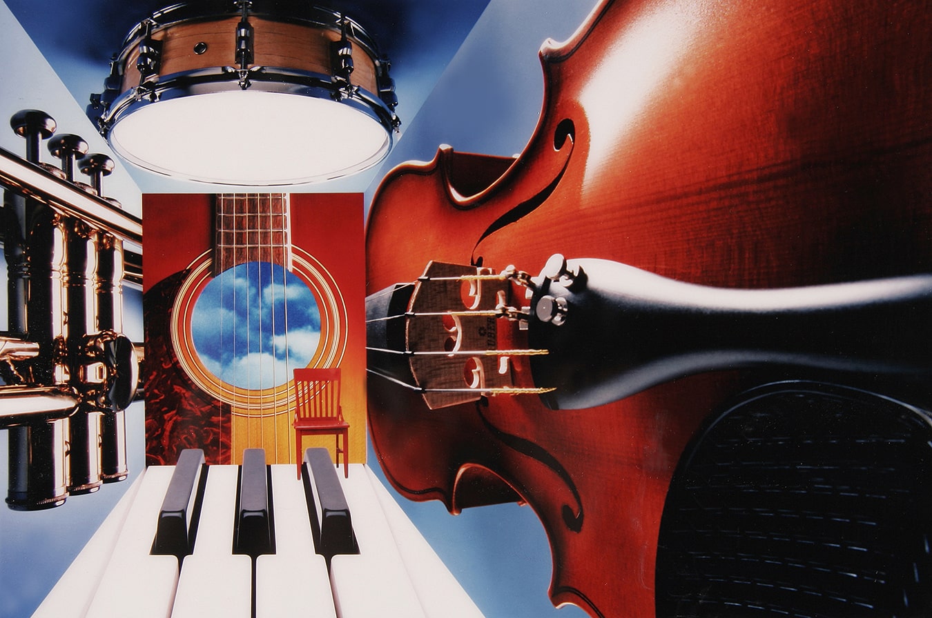 Composite photo of various musical instruments