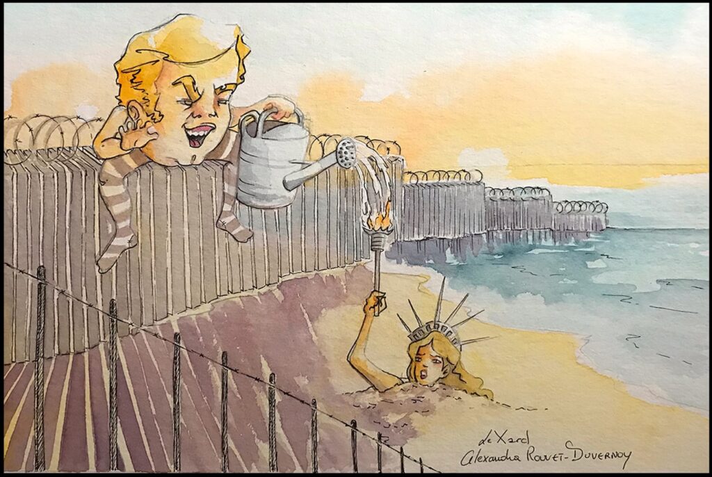 Trump illustration as Humpty Dumpty and the wall