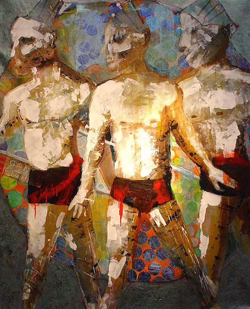 Painting by Mikel Elam, three figures